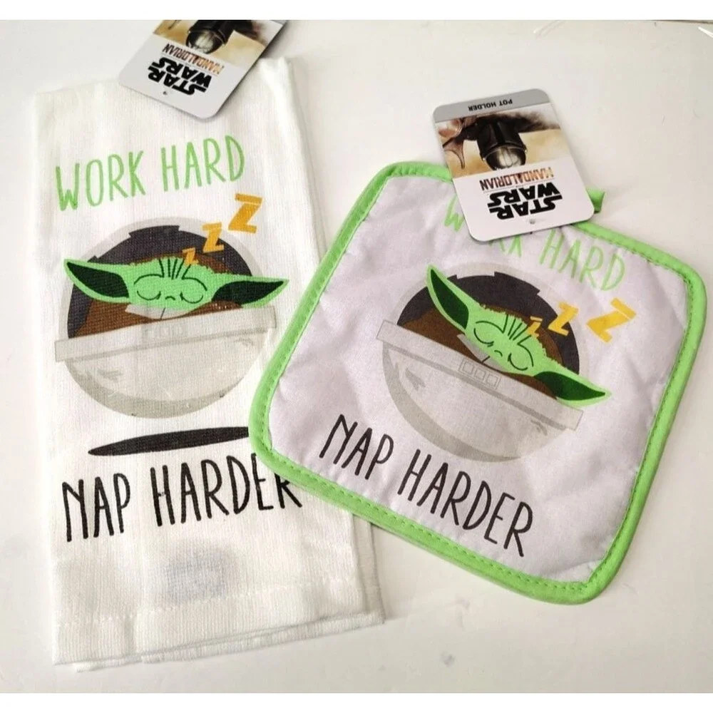Disney Mandalorian Baby Yoda Grogu Kitchen Towel Pot Holder Green White 2 Pieces